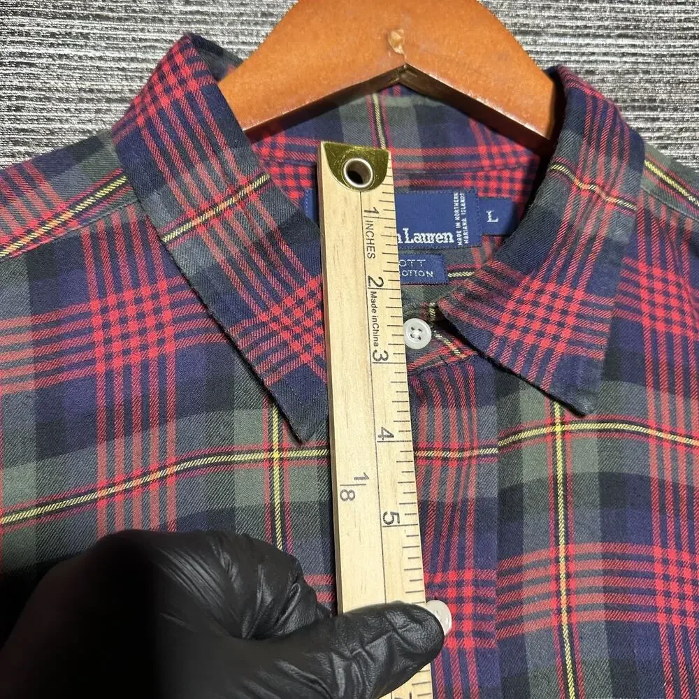 Polo Ralph Lauren Flannel Shirt Men's Large Plaid Blue Red Button Elliott
